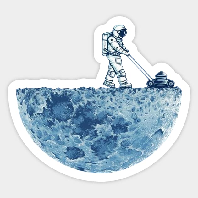 Asronaut mowing the moon Sticker by euror-design